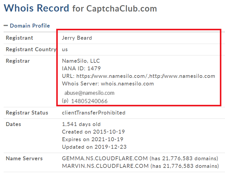 Captcha Club Review Whois Registration